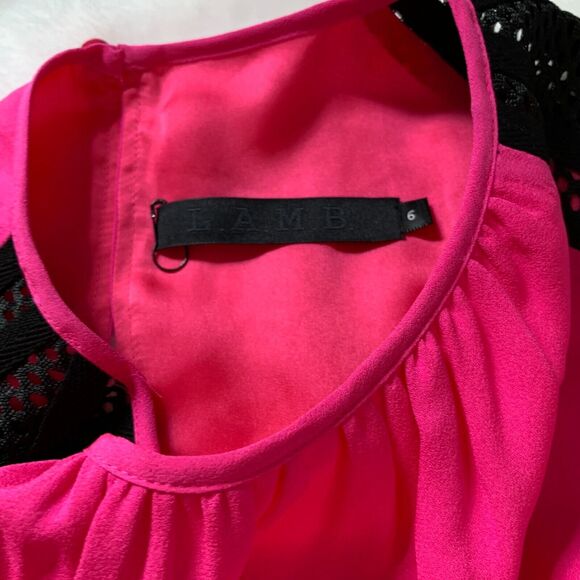 L.A.M.B. Gwen Stefani Black Hot Pink Above Knee Sleeveless Silk Dress Size 6 - Picture 10 of 12